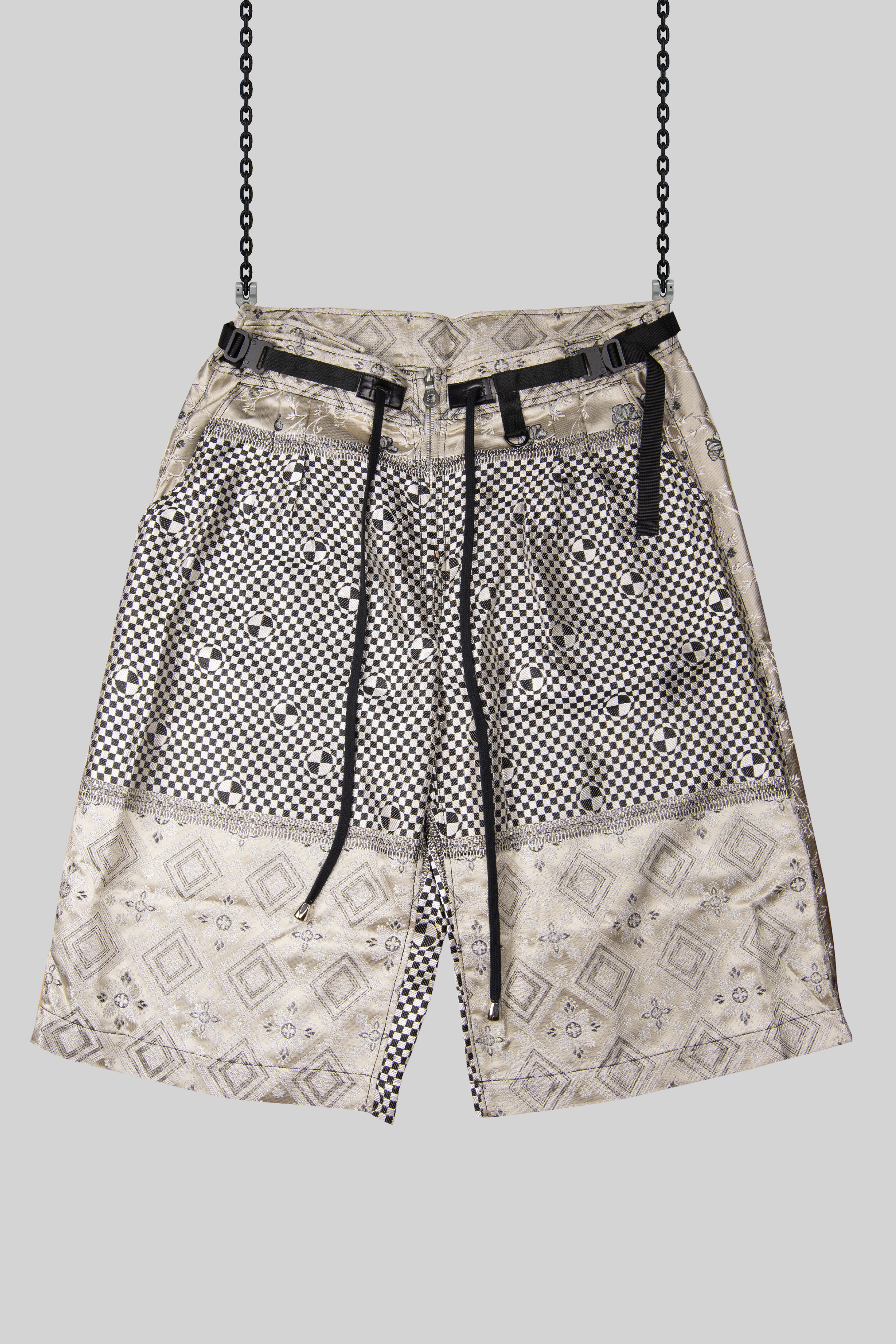 Silver Champagne & Black Satin Shorts