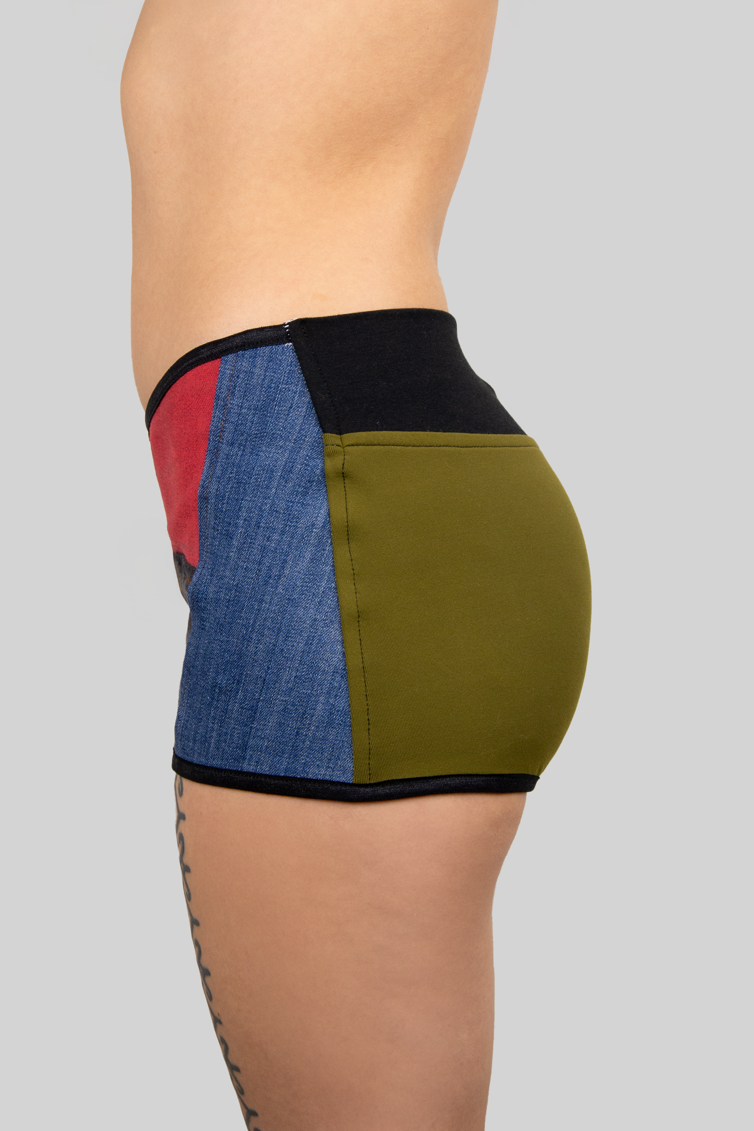 Colorblock Denim Micro Short